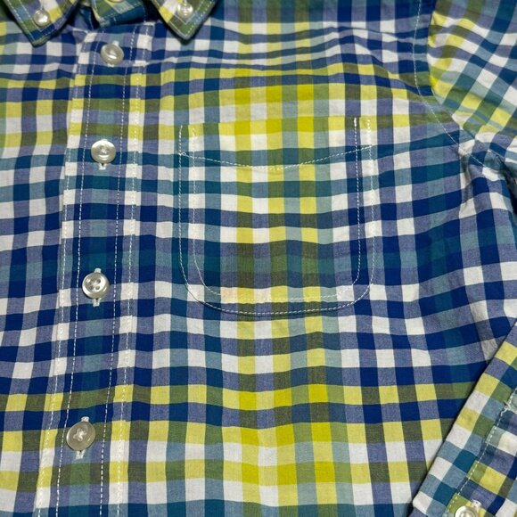 Lands End Kids Small 8 Plaid Long Sleeve Button-Up Shirt S Cotton Blue Yellow - Picture 6 of 7